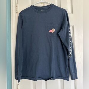 Vineyard Vines Kids Navy THANKSGIVING WHALE LS Shirt Boys L (16)